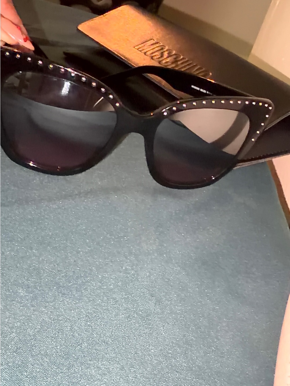 Moschino Black Crystal-Trim Cat-Eye Sunglasses
